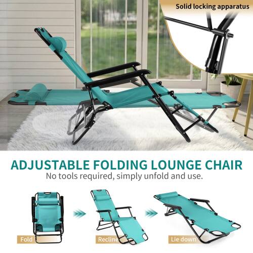Solid locking apparatus

ADJUSTABLE FOLDING LOUNGE CHAIR

No tools required, simply unfold and use.

Fold Recline Lie down