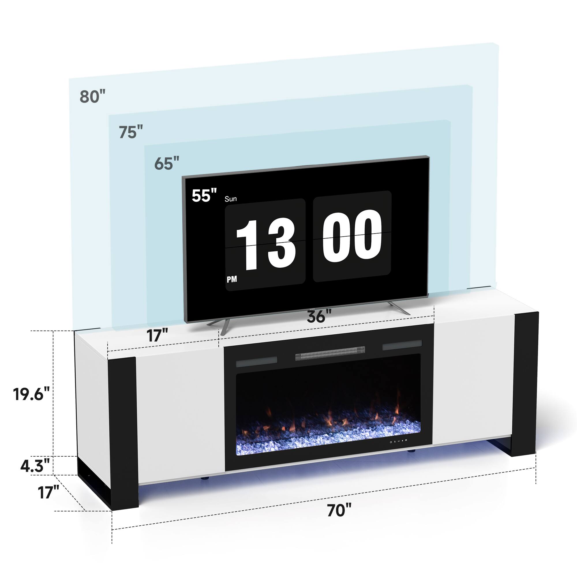 80"  
75"  
65"  
55"  
Sun 13:00 PM  
36"  
17"  
19.6"  
4.3"  
17"  
70"