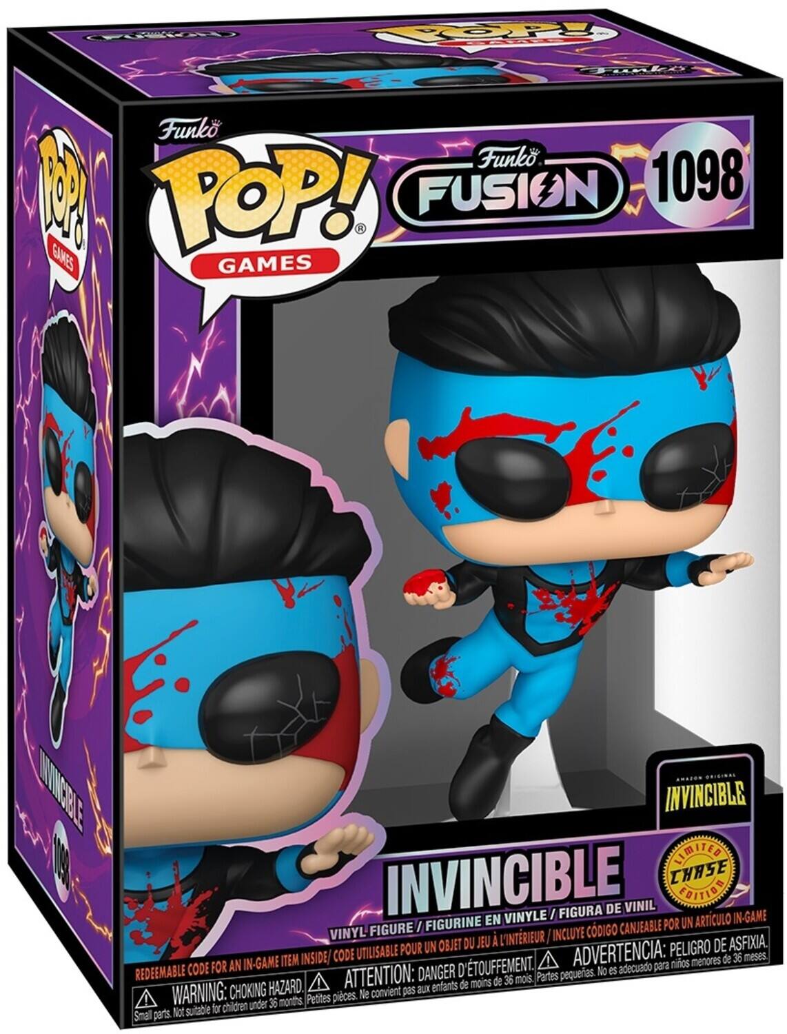 Funko POP! FUSION 1098 GAMES INVINCIBLE LIMITED CHASE FIGURA DE VINIL EN VINYLE / ARTICULO IN-GAME FIGURINE CANJEABLE POR UN VINYL FIGURE L'INTÉRIEUR INCLUYE CDIGO UN OBJE DU JEU DE ASFIXIA. CODE UTILISABLE POUR ADVERTENCIA: PELIGRO 36 meses. FOR AN IN-GAME ITEM INSIDE/ D'TOUFFEMENT. para niños menores de 36 meses. No es adecuado HAZARD. ATTENTION: XUS enfants de moins de 36 mois. Partes WARNING: CHOKING Petites pices. Ne convient pas children under 36 months.
