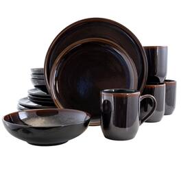 Elama - Midnight Beach 16 Piece Dinnerware Set in Metallic - Black