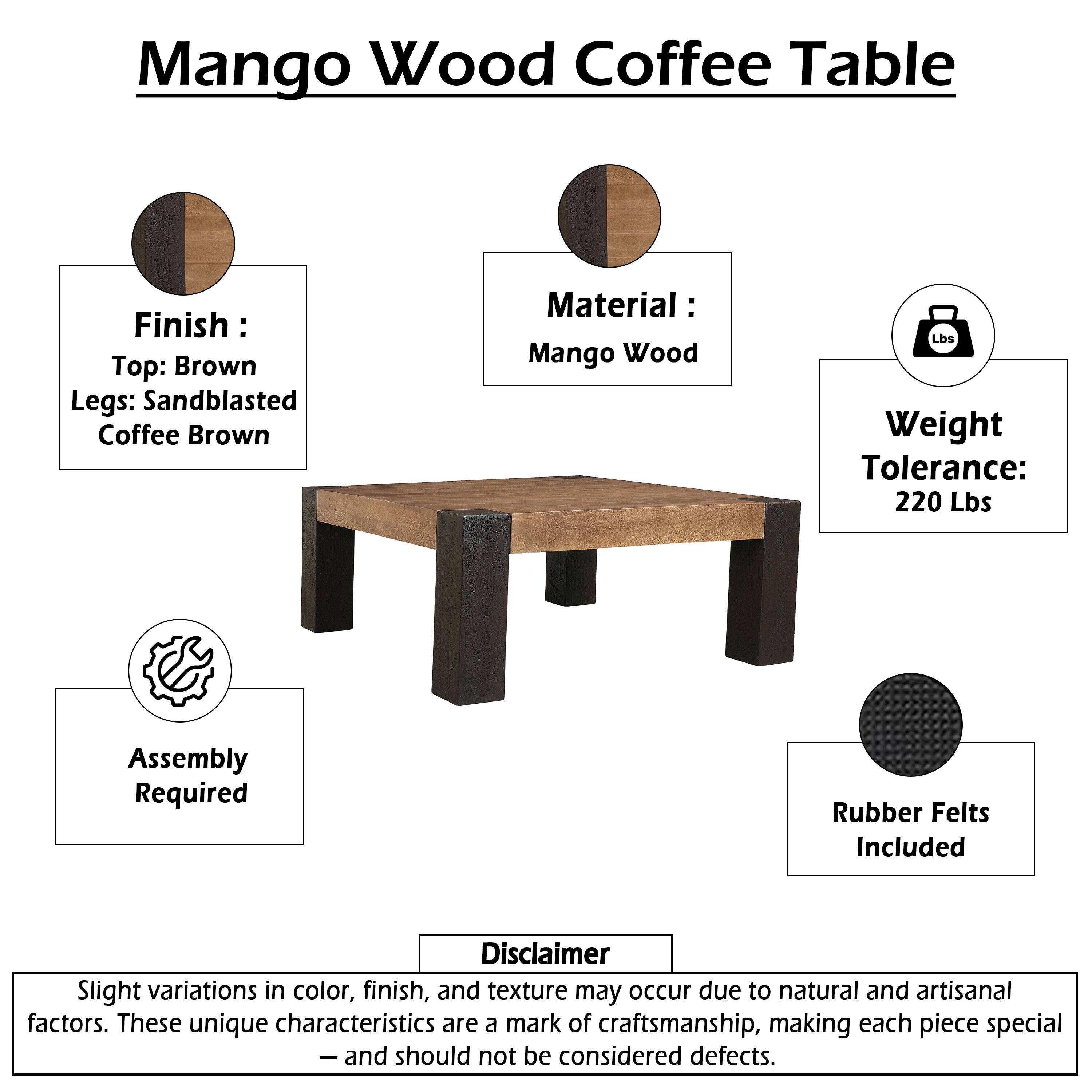 Manhattan Lane Kisa 44 Inch Square Coffee Table, Sandblasted Block Legs ...