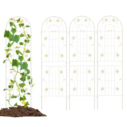 Front. Costway - 4 Pack Rustproof Metal Garden Trellis 71" x 20" Wire Lattice Panel for Patio - White.