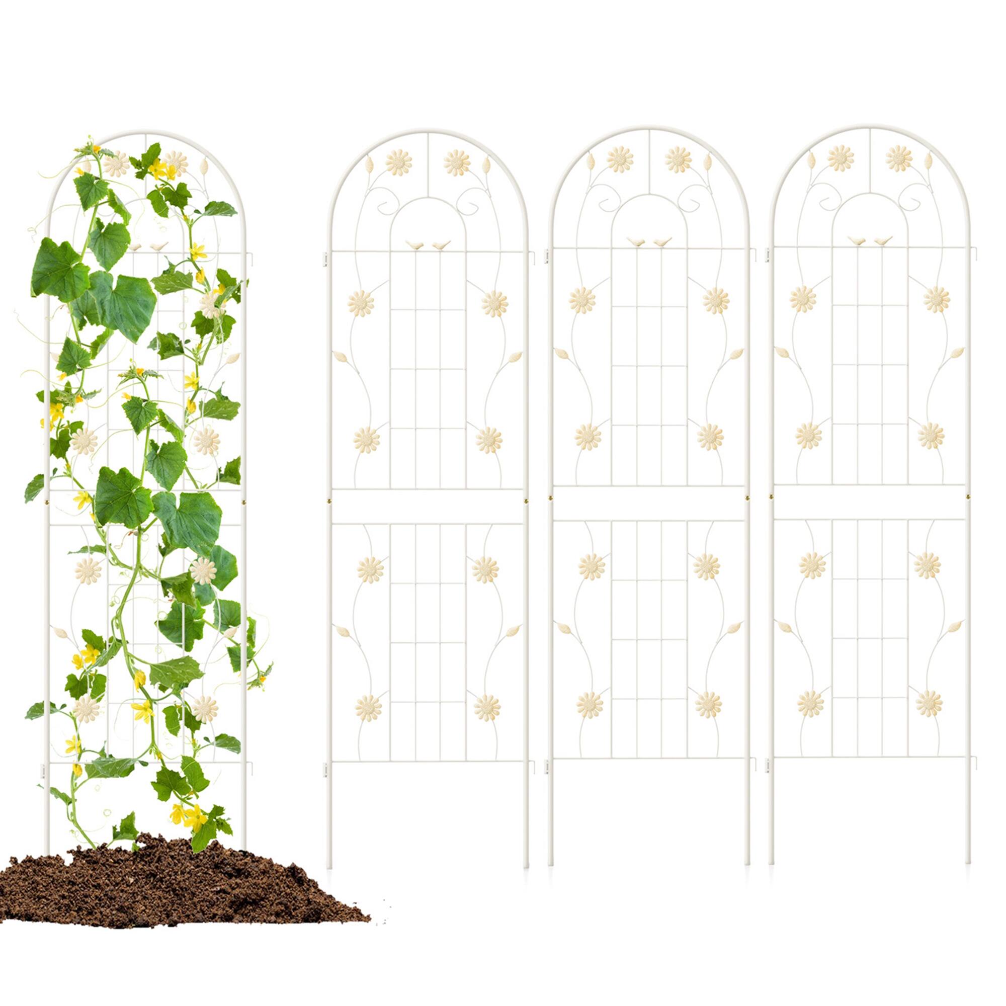 Costway - 4 Pack Rustproof Metal Garden Trellis 71" x 20" Wire Lattice Panel for Patio - White