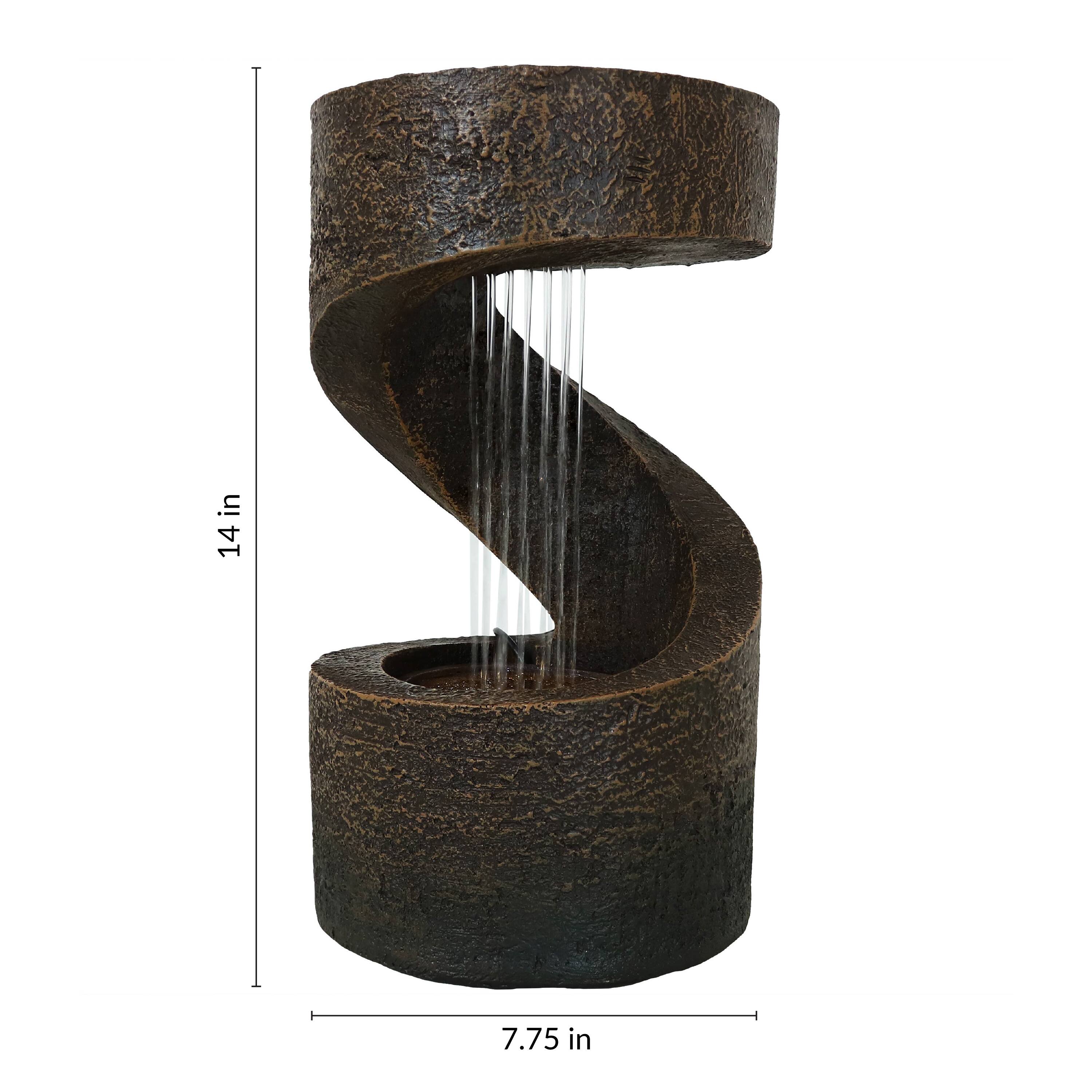 Alt View 5. Sunnydaze - Winding Showers Polyresin Indoor Water Fountain with LED - 14 in - Brown.