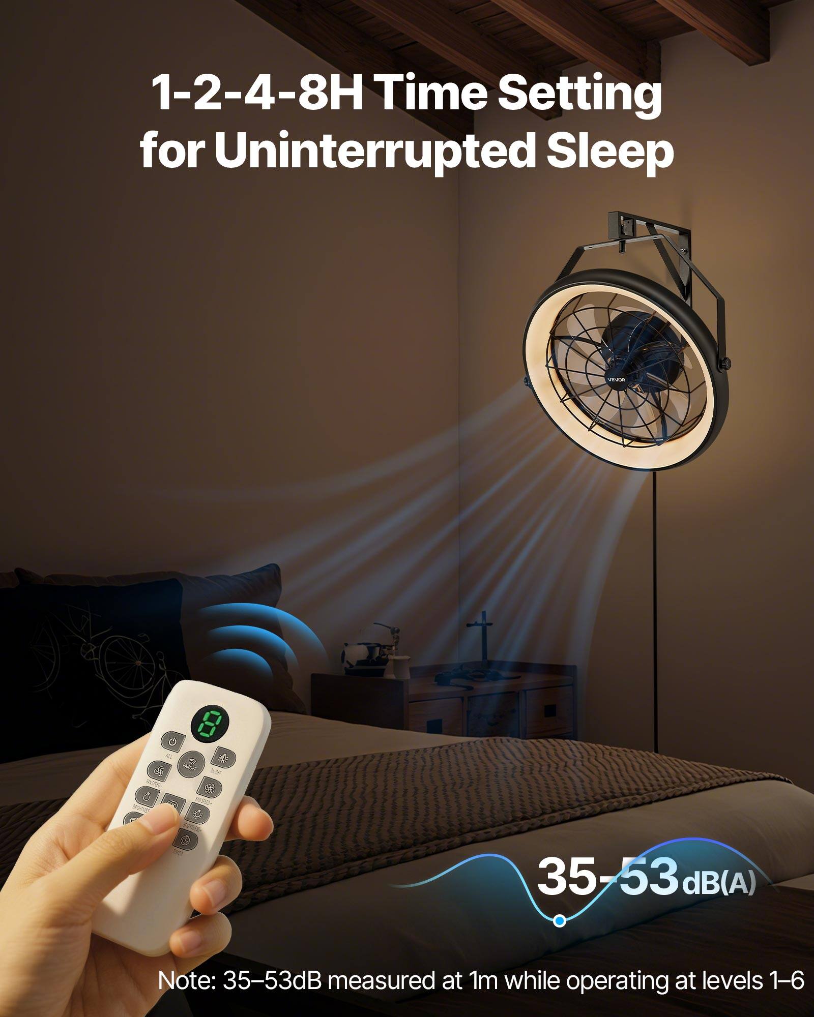 1-2-4-8H Time Setting for Uninterrupted Sleep

Note: 35-53dB(A) measured at 1m while operating at levels 1-6