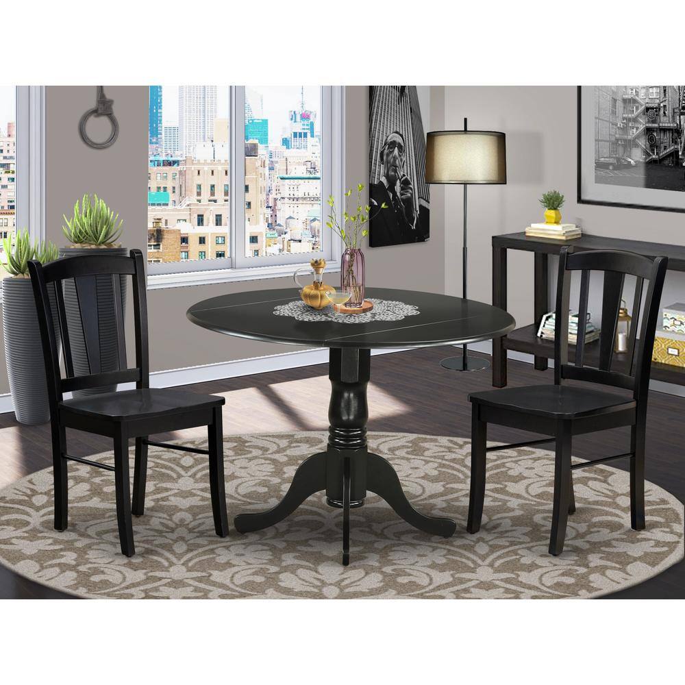 Alt View 4. East West Furniture - DLDL3-BLK-W - 3-Pc Dining Table Set - 2 Wood Kitchen Chairs and 1 Drops Leaf Kitchen Table - Black Finish - Black.