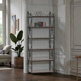 Hivvago - Freestanding 6-Tier Storage Shelf with Metal Frame and Safety Stabilizers - Rustic Brown