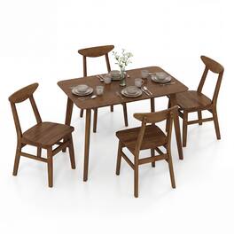 Gymax - 5PCS Solid Wood Dining Table Set Mid Century Kitchen Table & Chairs Set for 4 - Brown