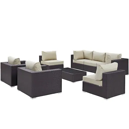 Front. Modway - Convene 8-Piece Outdoor Patio Sectional Set - Cushioned Modular Seating with Armrests - Espresso Beige.