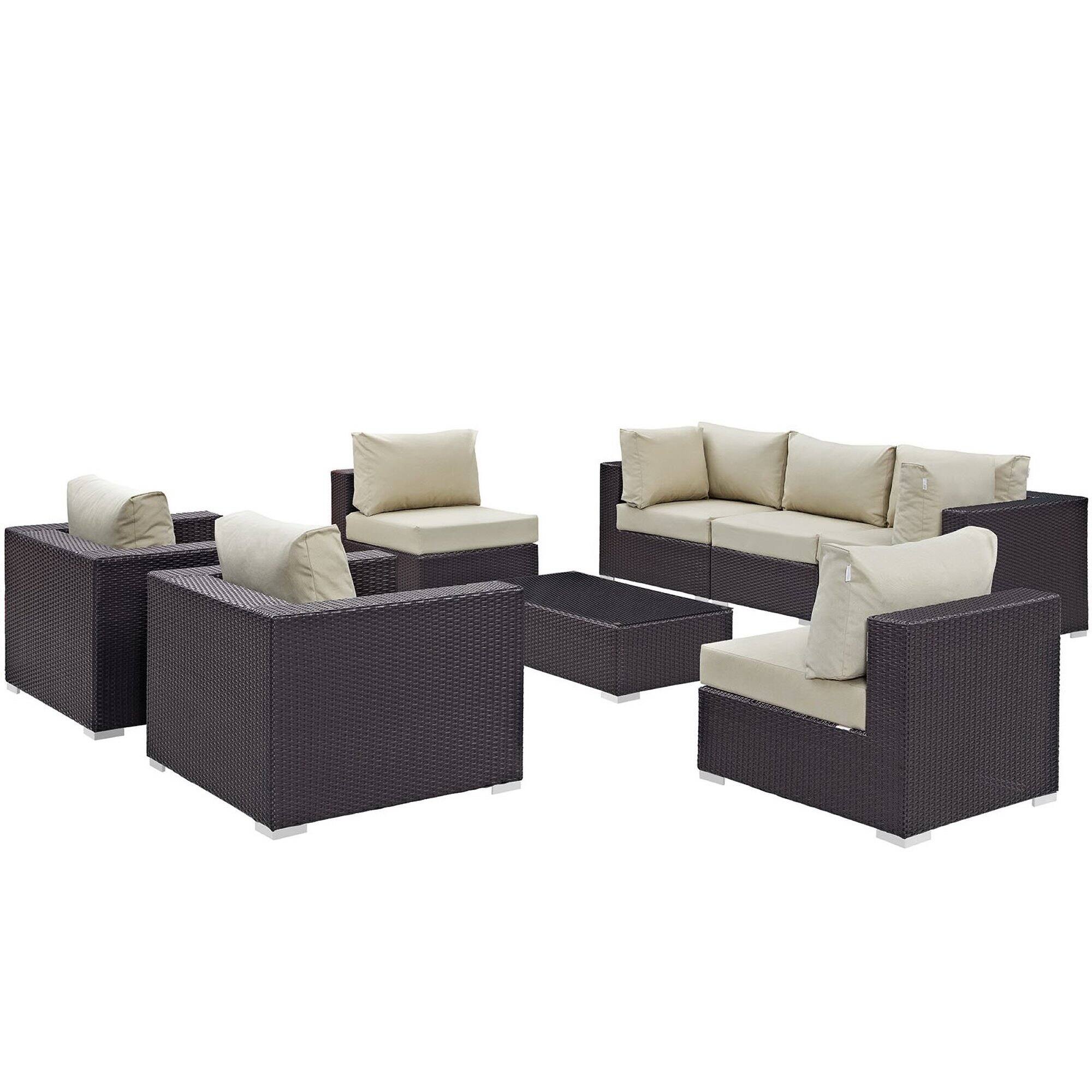 Front. Modway - Convene 8-Piece Outdoor Patio Sectional Set - Cushioned Modular Seating with Armrests - Espresso Beige.