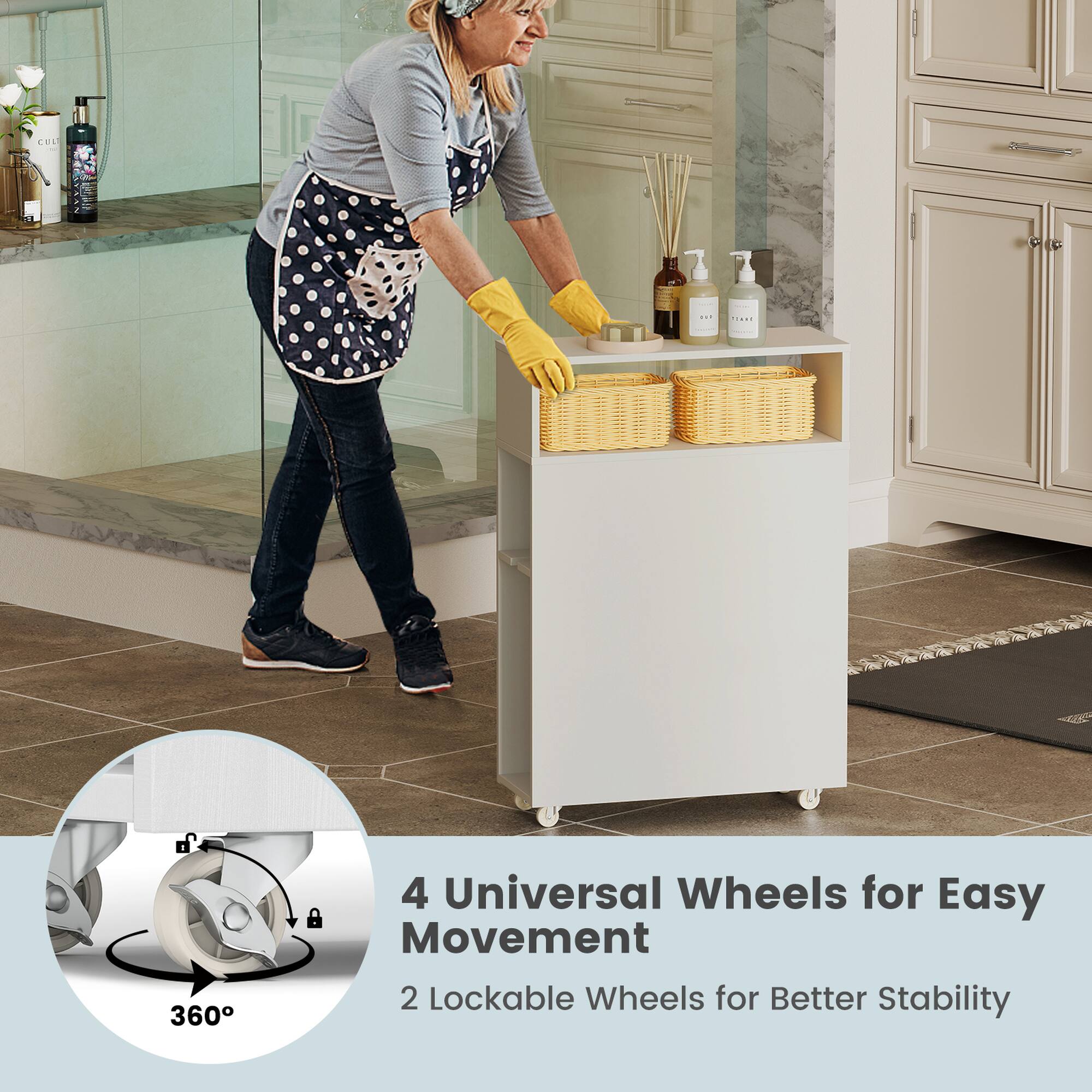"4 Universal Wheels for Easy Movement 2 Lockable Wheels for Better Stability"