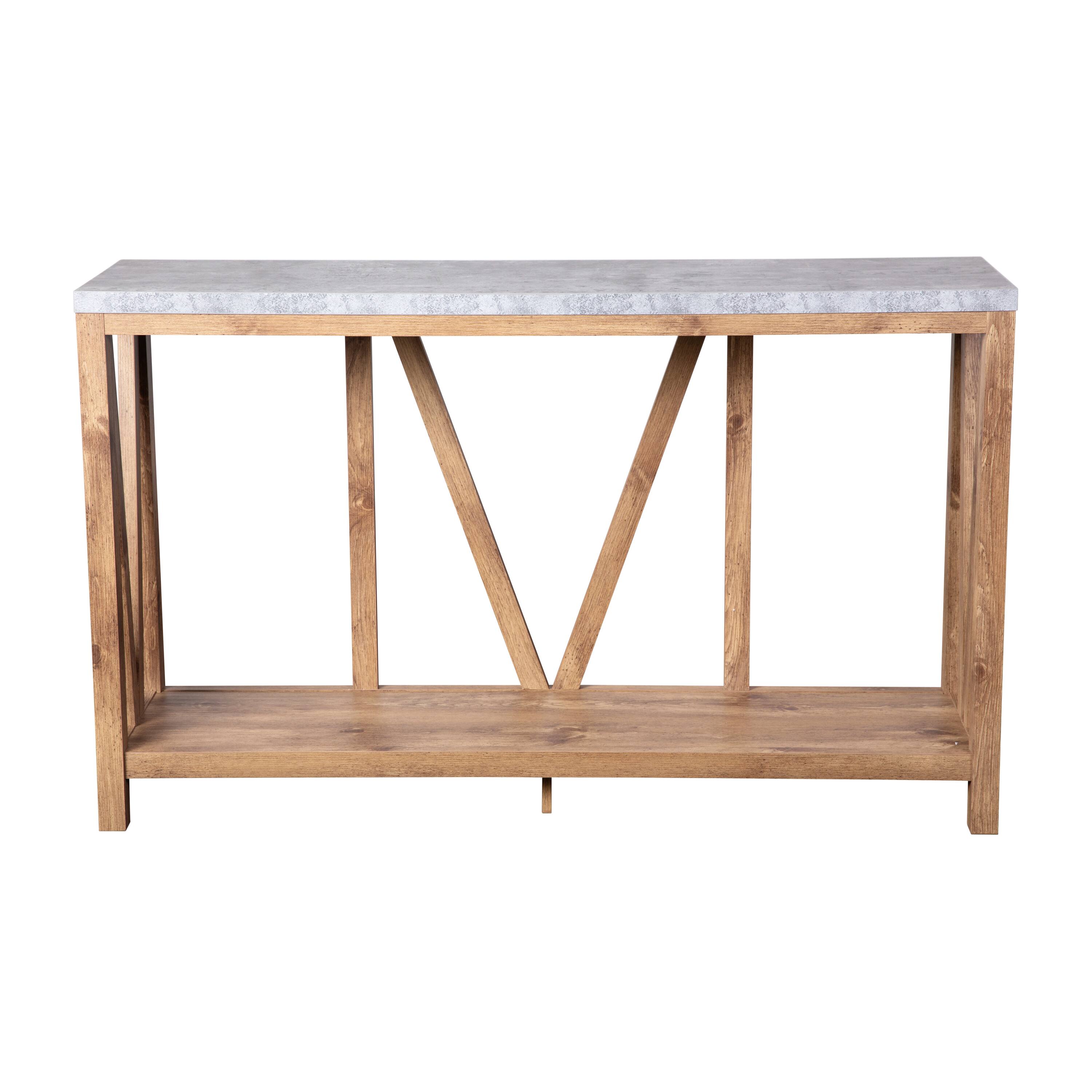 Alt View 9. Emma + Oliver - Owen Modern Farmhouse Entryway Console Accent Table - Concrete Top/Warm Oak Frame.