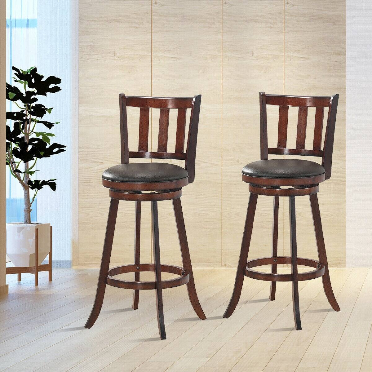 Alt View 5. Ecooso - Set of 2 Wood Swivel Counter Height Dining Pub Bar Stools with PVC Cushioned Seat - Nut-brown.