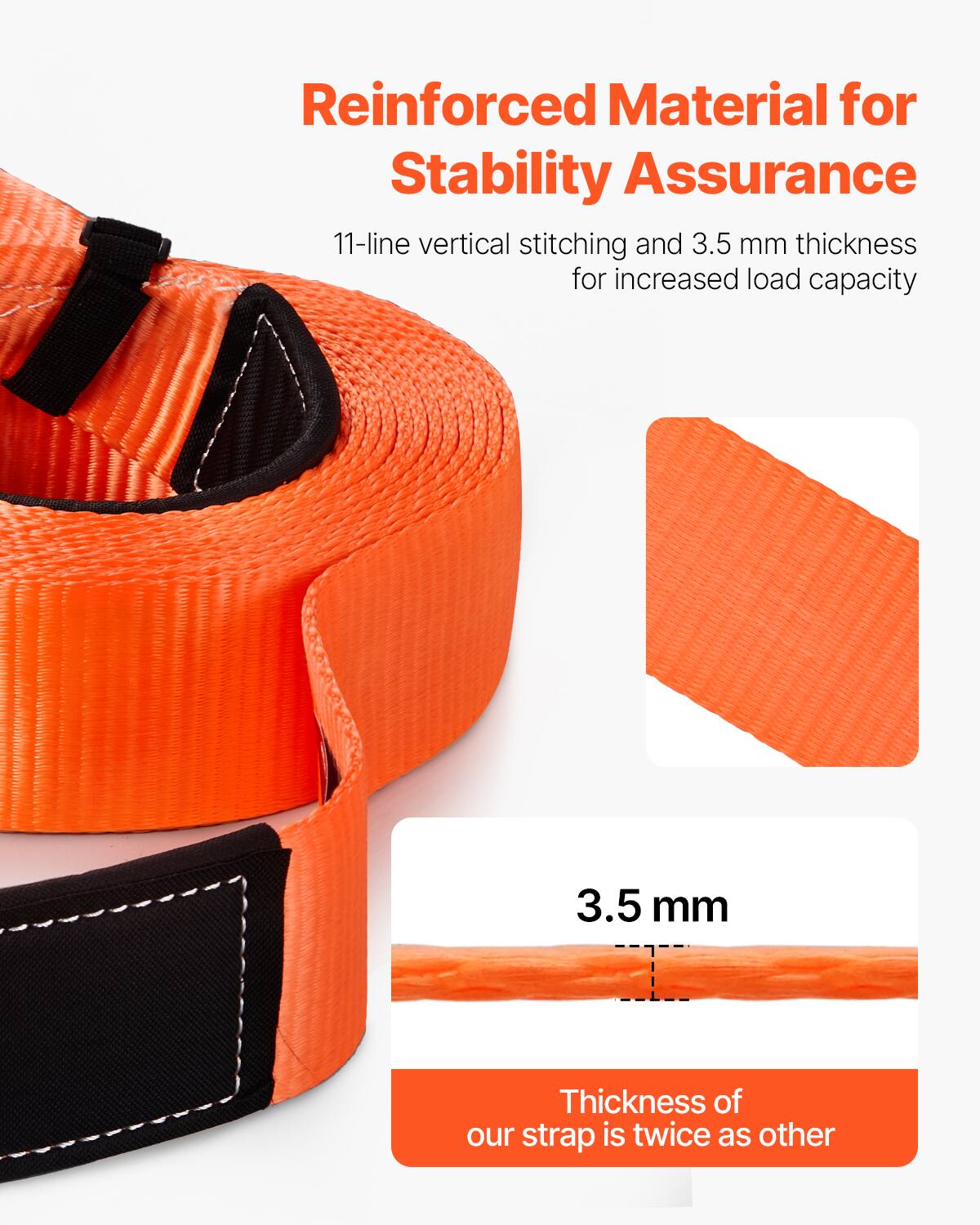 Reinforced Material for Stability Assurance

11-line vertical stitching and 3.5 mm thickness for increased load capacity

3.5 mm

Thickness of our strap is twice as other