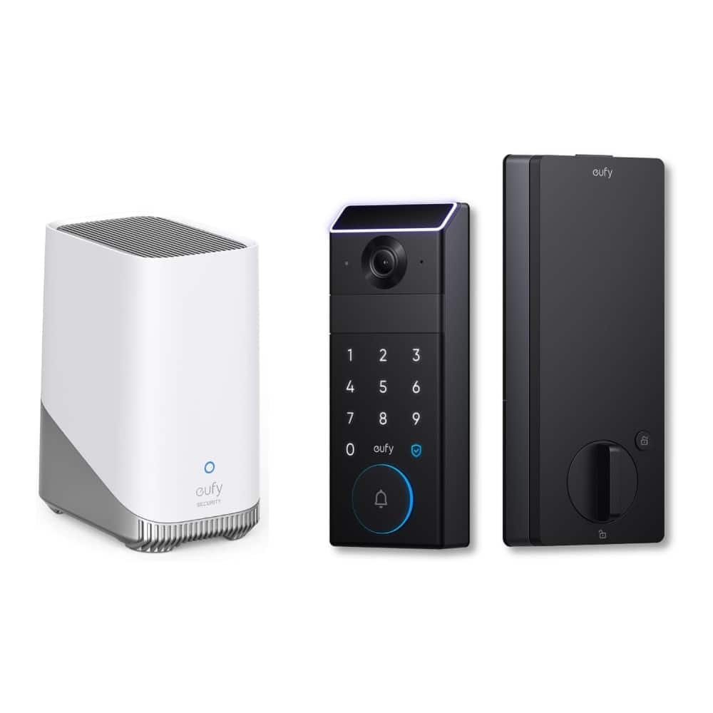 eufy - FamiLock S3 Smart Lock & HomeBase S380, Palm Vein Recognition, 3‑in‑1 Wi‑Fi Deadbolt+2K HDR Camera+Doorbell, No Fees