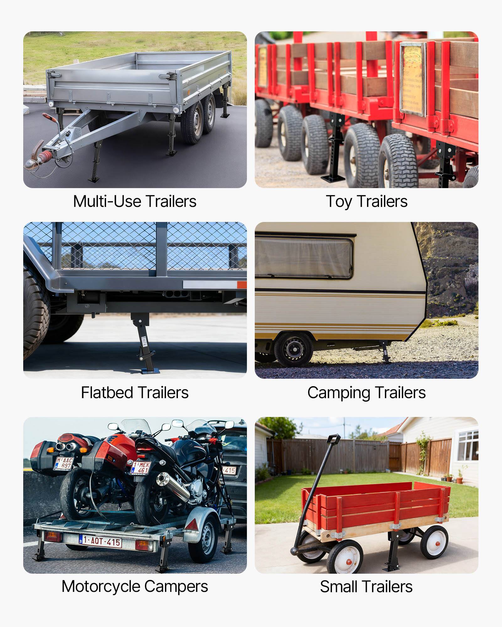 Multi-Use Trailers  
Toy Trailers  
Flatbed Trailers  
Camping Trailers  
Motorcycle Campers  
Small Trailers