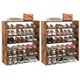 Costway - 6 PCS Stackable Shoe Rack 31-Inch Horizontal Organizer 2-tier StorageShelf - Rustic Brown