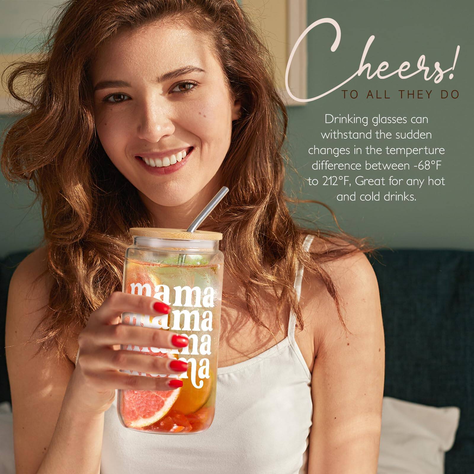 Cheers!  
TO ALL THEY DO  

Drinking glasses can withstand the sudden changes in the temperature difference between -68°F to 212°F, Great for any hot and cold drinks.  

mama  
mama  
mama  
mama