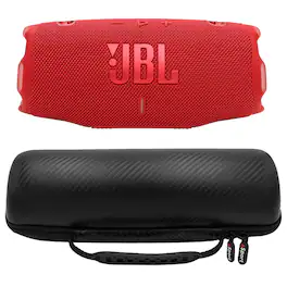 JBL - CHARGE 6 Waterproof Portable Speaker Bundle with gSport Carbon Fiber Case - Red