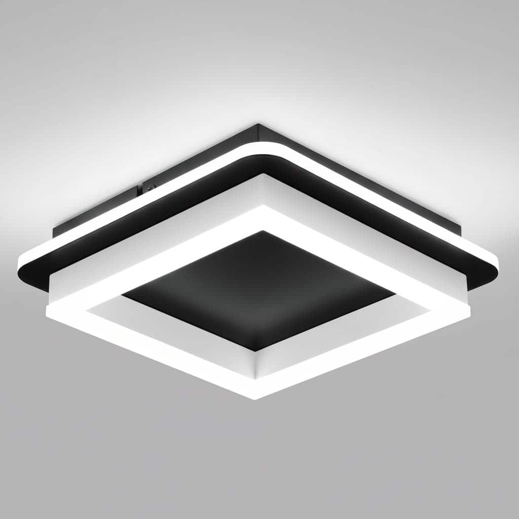 FINEAK - 9.5" Black Square LED Flush Mount Ceiling Light - 6000K Cold White