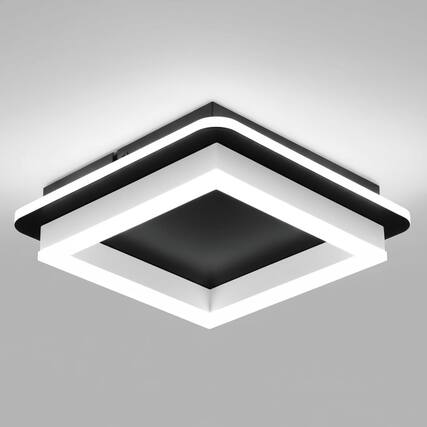 Front. FINEAK - 9.5" Black Square LED Flush Mount Ceiling Light - 6000K Cold White.