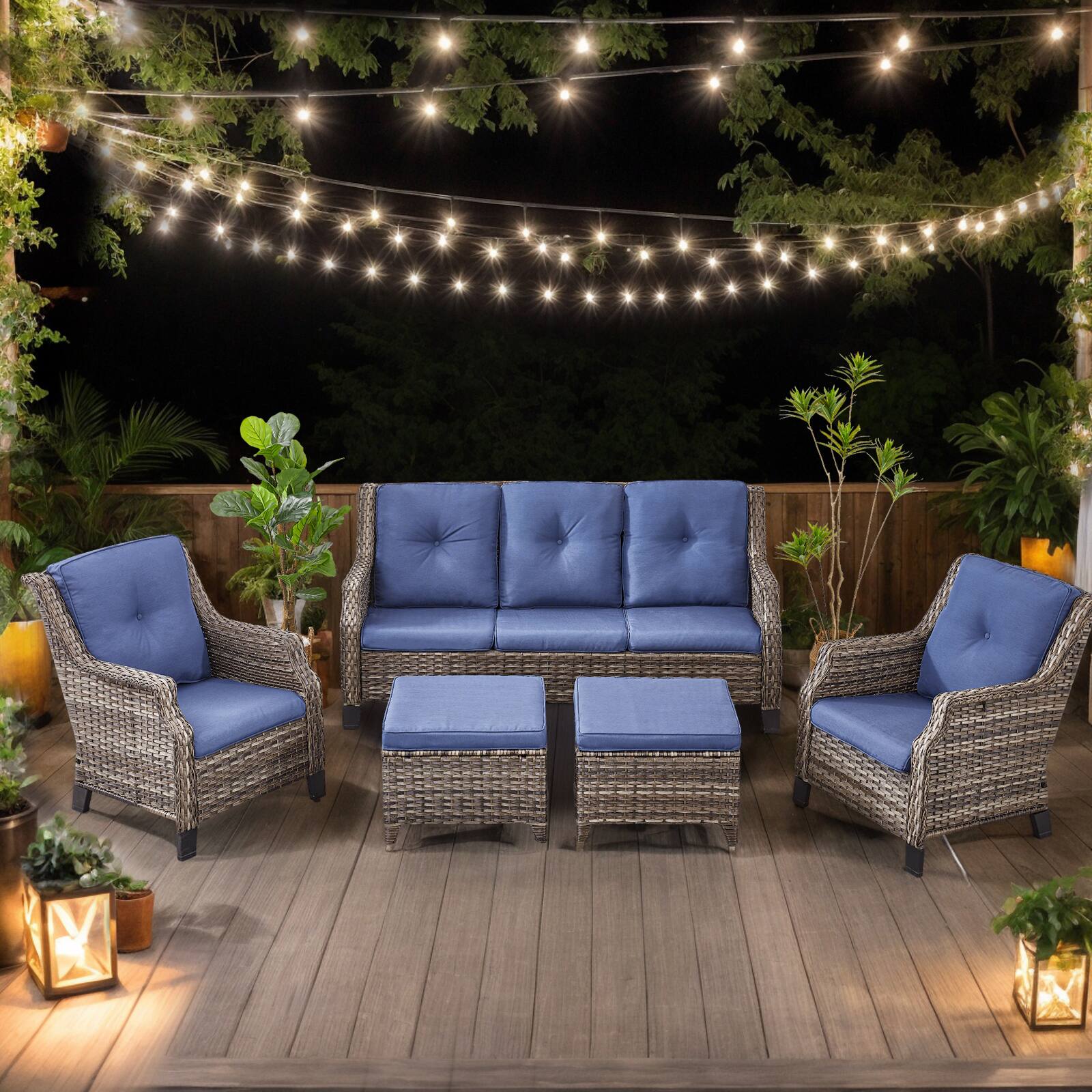 Angle. Bestier - 5-Piece Gray Wicker Outdoor Patio Seating Conversation Set Sectional Sofa with Blue Cushions - Blue.