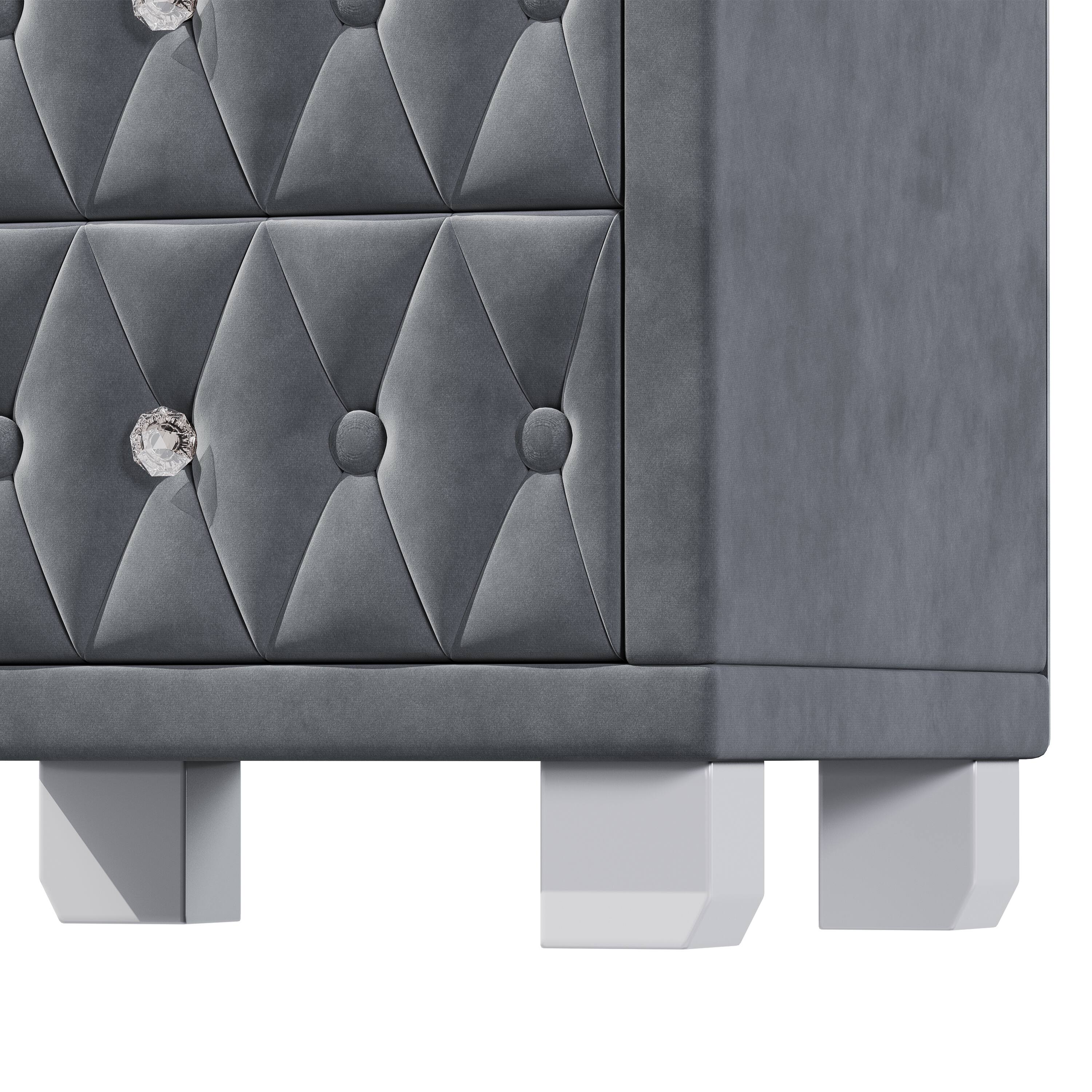 Alt View 5. Tiramisubest - Elegant Velvet Nightstand with 2 Drawers and Crystal Handle, Storage Bedside Table with Button-Tufted, Grey - Grey.