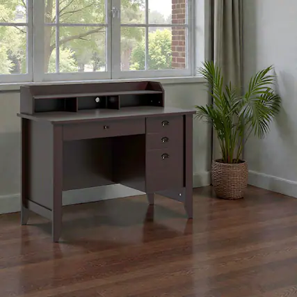 Front. Hivvago - Timeless Home Study Desk with 4 Drawers and Open Storage Compartments - Brown.