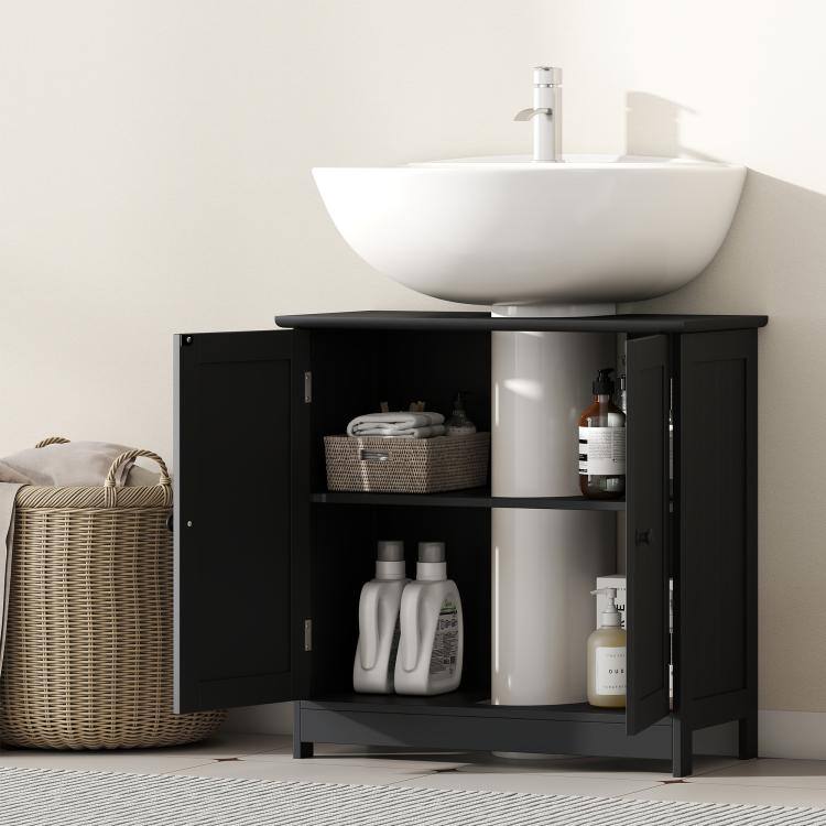 Alt View 7. PULUZ - Under Sink Bathroom Cabinet, Pedestal Sink Storage Cabinet with 2 Doors, Shelf and U-Shape - Black.