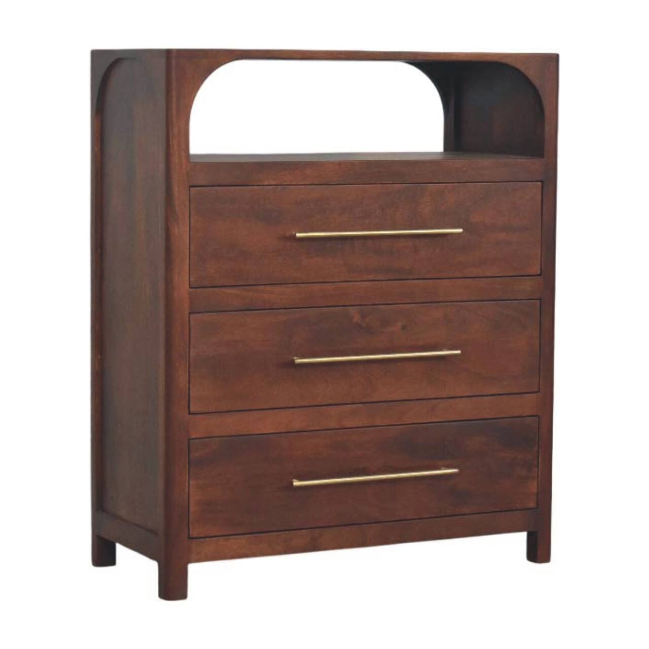 Left. Artisan Furniture - Artisan Furniture Solid Wood Arched Edge 3 Drawer Chest, Brown - Brown.