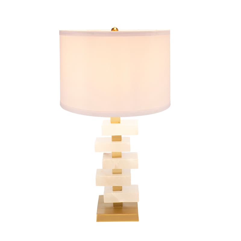 Left. Luckbyte - D15x26.7" White Gold Alabaster Slab Table Lamp Lamp Shade Assembly Required.