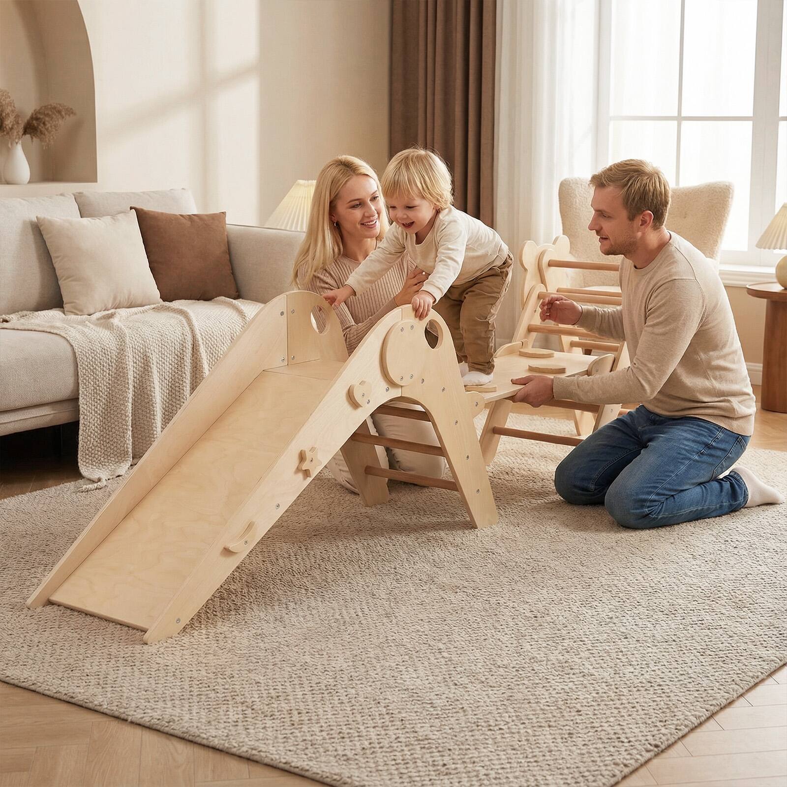 Alt View 3. Gymax - Gymax Panda-Themed Wood Montessori Climbing Set w/Slide Ramp Ladder & Cartoon Blocks Natural - Yellow.