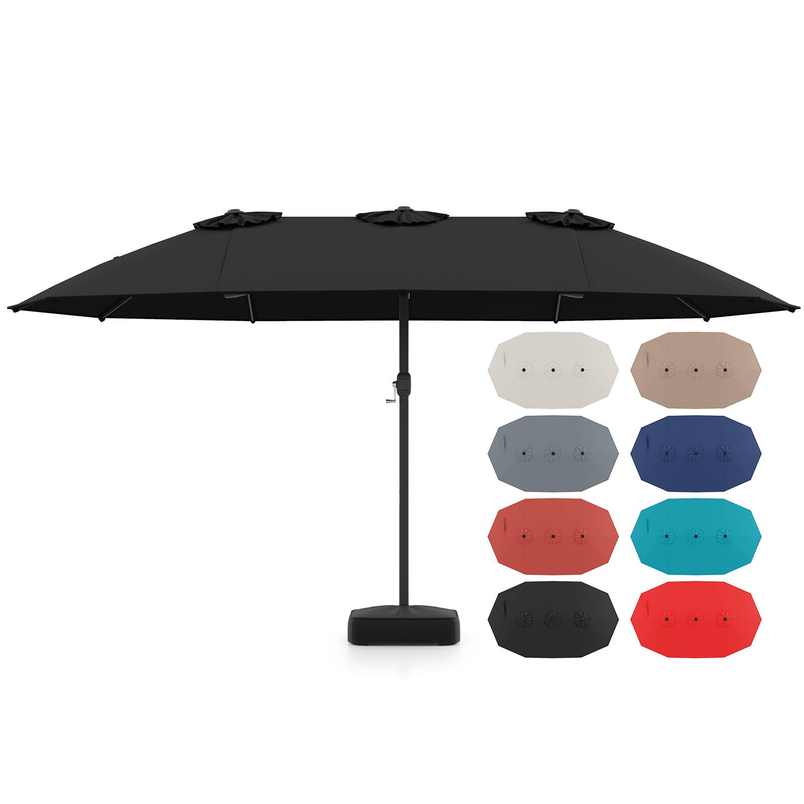 Gymax - 15FT Outdoor Double-Sided Twin Patio Umbrella Sun Shade Crank Market Base - Black