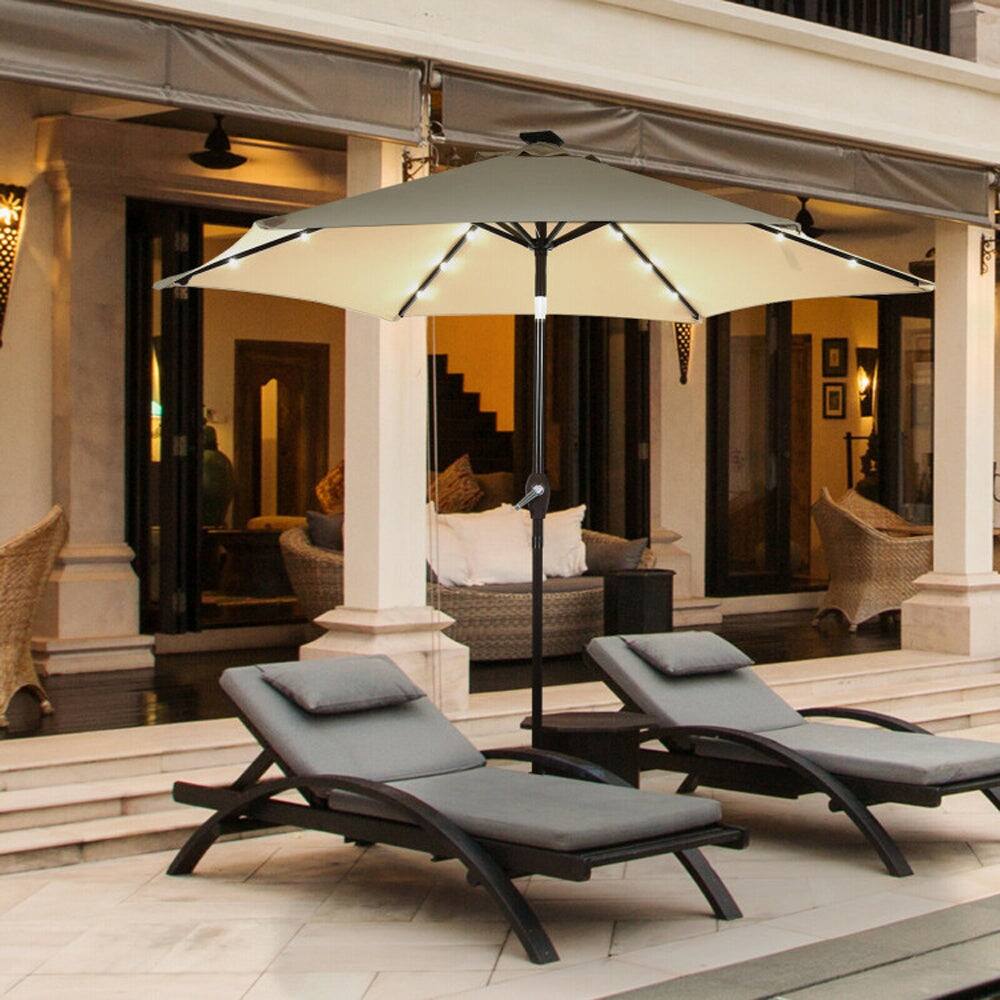 Alt View 7. Boyel Living - 9 Feet Solar LED Lighted Patio Market Umbrella with Tilt Adjustment without Base - Tan.