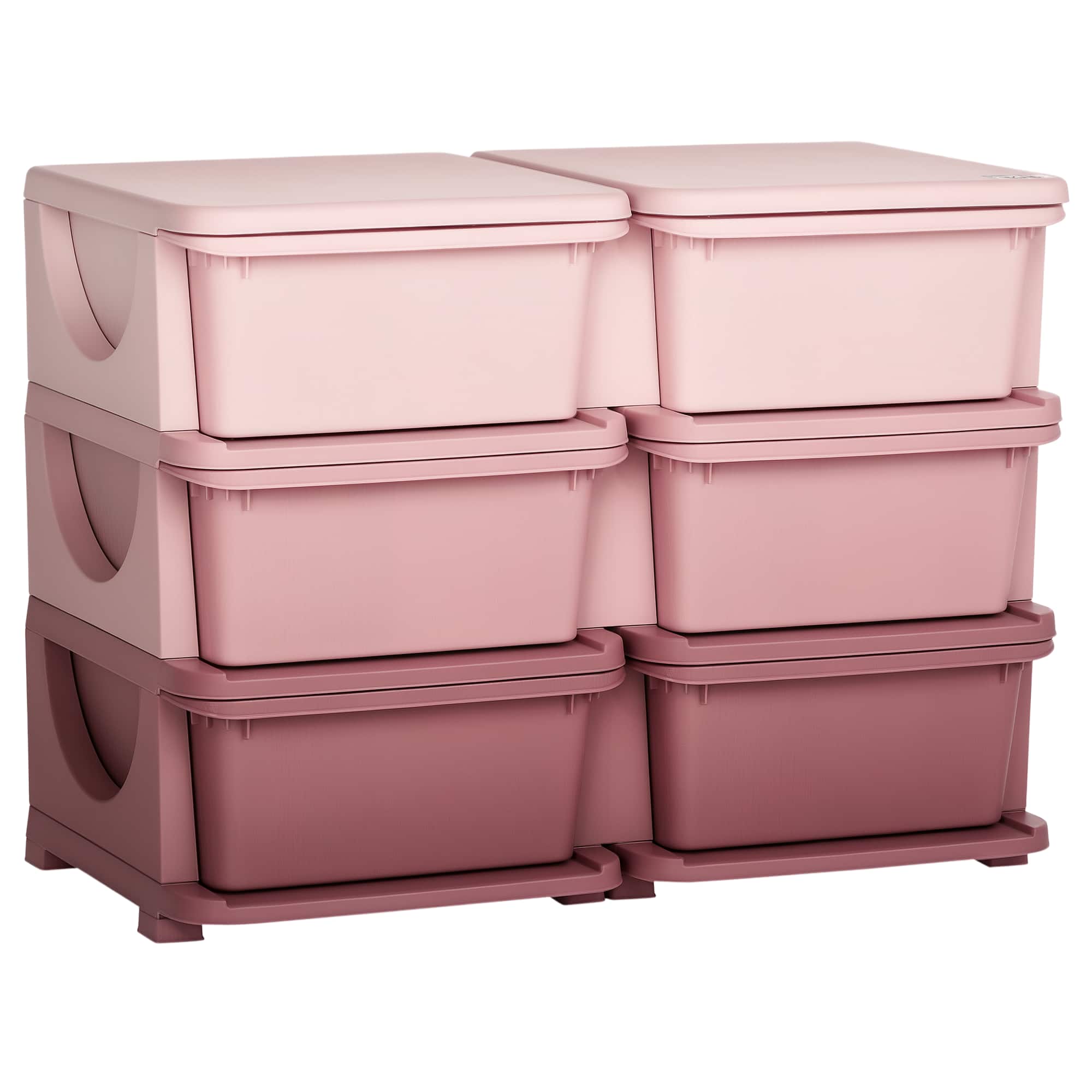 Front. Qaba - 3 Tier Kids Storage Unit, 6 Drawer Chest Toy Organizer, Plastic Bins, Bedroom, Nursery, Living Room, Toddlers - Pink.