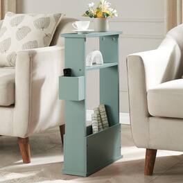 Kings Brand Furniture - Zeke Narrow Side Table with Storage Shelf - Ice blue