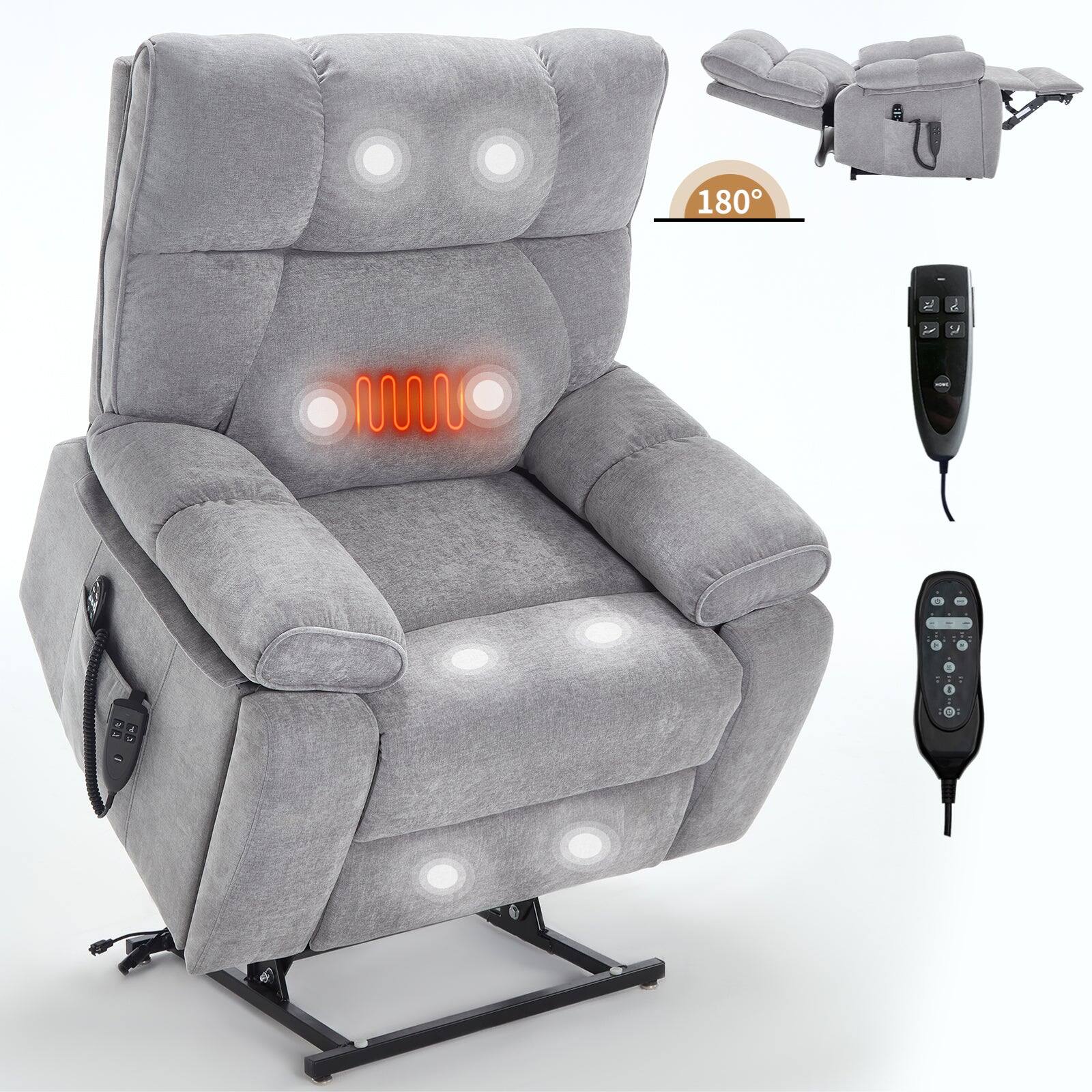 Boyel Living - Heat Massage Dual Motor Infinite Position Up to 350 LBS Large Electric Power Lift Recliners with Hidden Cup Holders - Gray