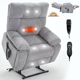 Boyel Living - Heat Massage Dual Motor Infinite Position Up to 350 LBS Large Electric Power Lift Recliners with Hidden Cup Holders - Gray