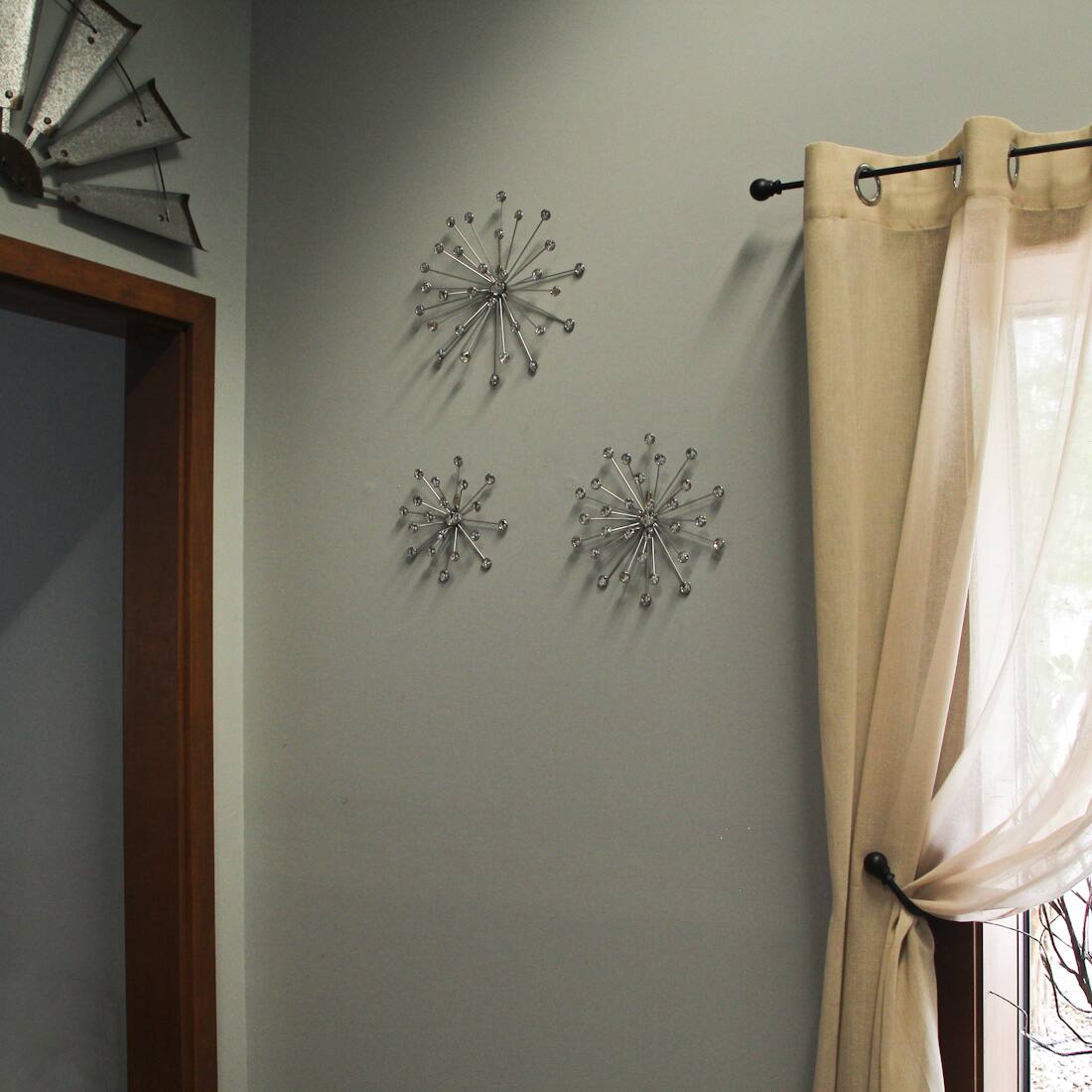 Alt View 5. Zeckos - Set of 6 Unique Silver Bursting Star Metal Wall Sculptures with Jeweled Points - Silver.