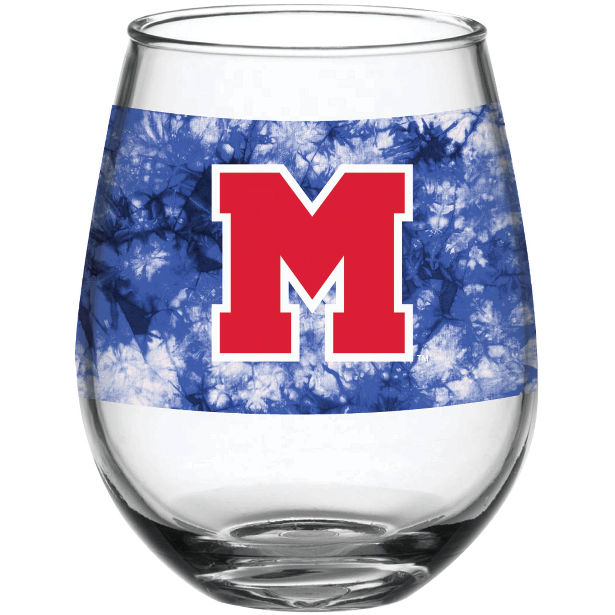 Alt View 1. Indigo Falls - Ole Miss Rebels 15oz. Vintage Tie-Dye Stemless Wine Glass - Multicolor.