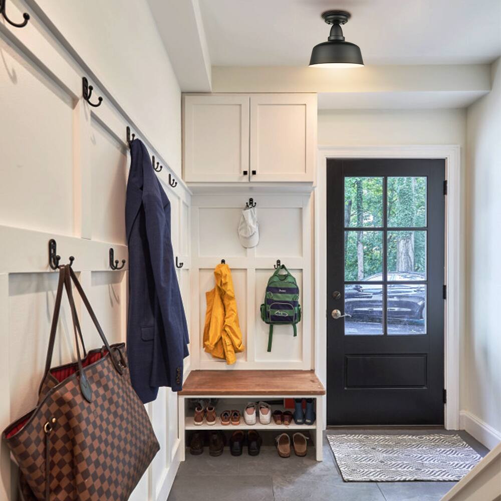 Alt View 1. MOOSE - Farmhouse Matte Black Semi-Flush Mount Ceiling Light Barn Shape - Black.