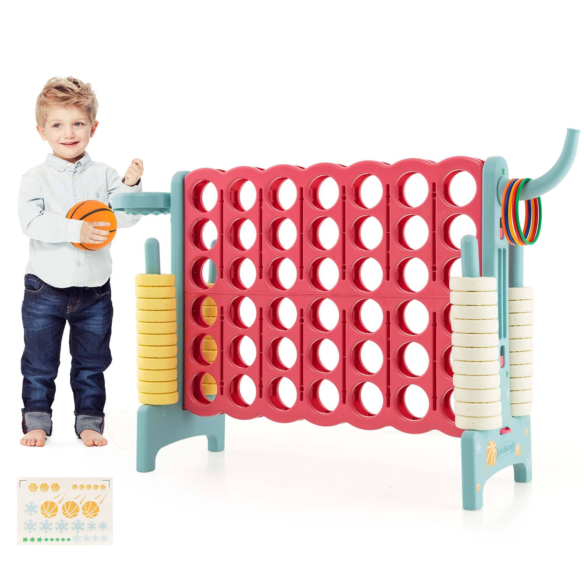 Front. Costway - Costway Jumbo 4-to-Score 4 in A Row Giant Game Set with Stickers for Kids Adults Family Fun - Red,Blue.