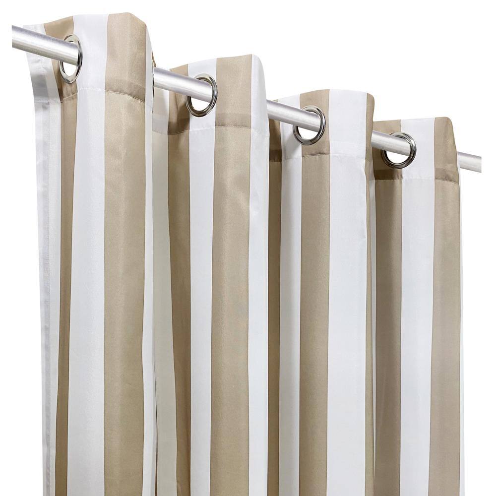 Left. Commonwealth Home Fashions - Commonwealth Seascapes Stripes Light Filtering Satiny Look Grommet Outdoor Panel Pair Each 50" x 84" Linen - Linen.