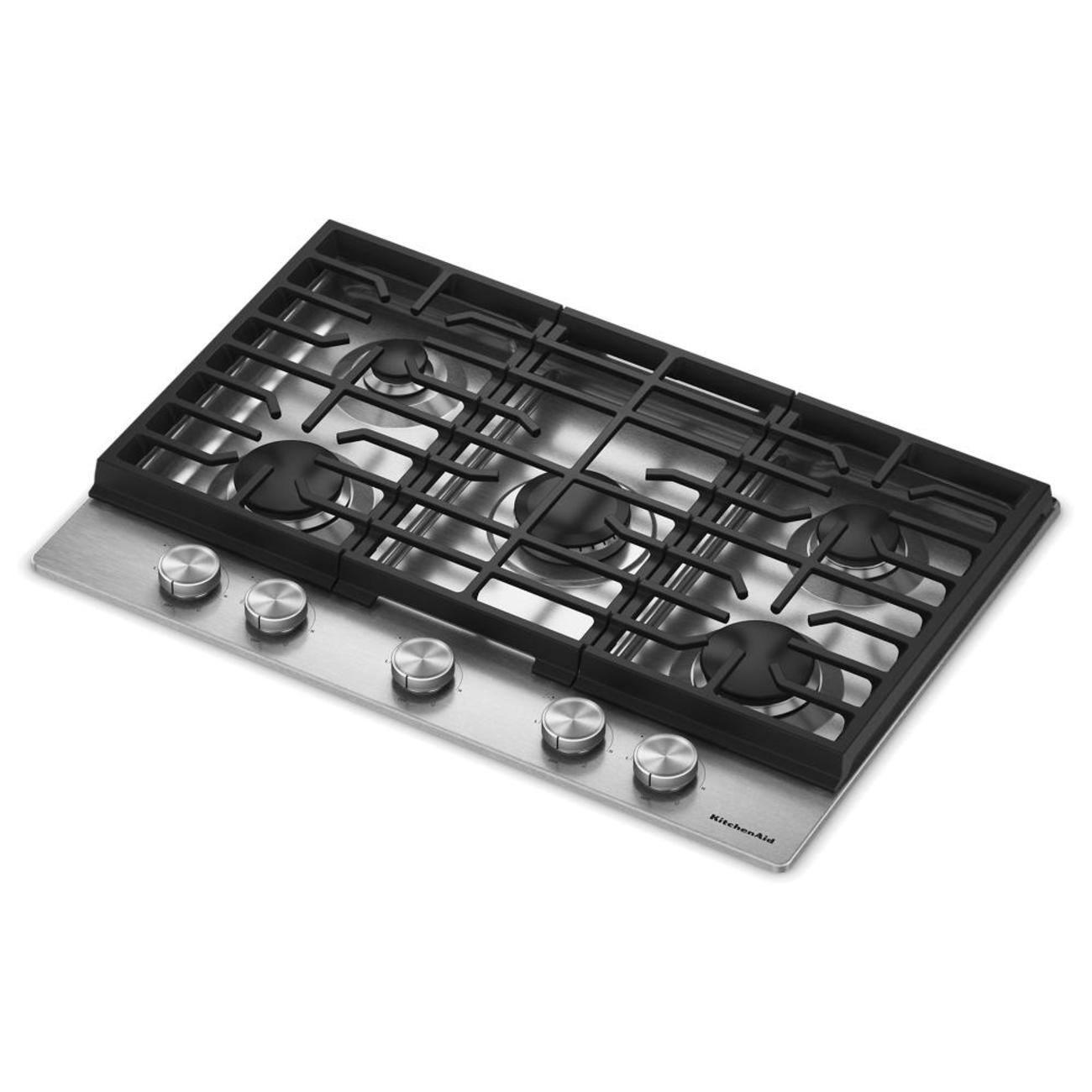 Left. KitchenAid - 30 in. Gas Cooktop with 5 Versatile Burners - Stainless Steel.
