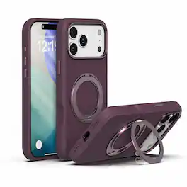 Dteck - For iPhone 18 Pro Liquid Silicone Magnetic Case Compatible With Magsafe,Soft Rubber Wave-Shape Ring Kickstand Cover - Cherryred