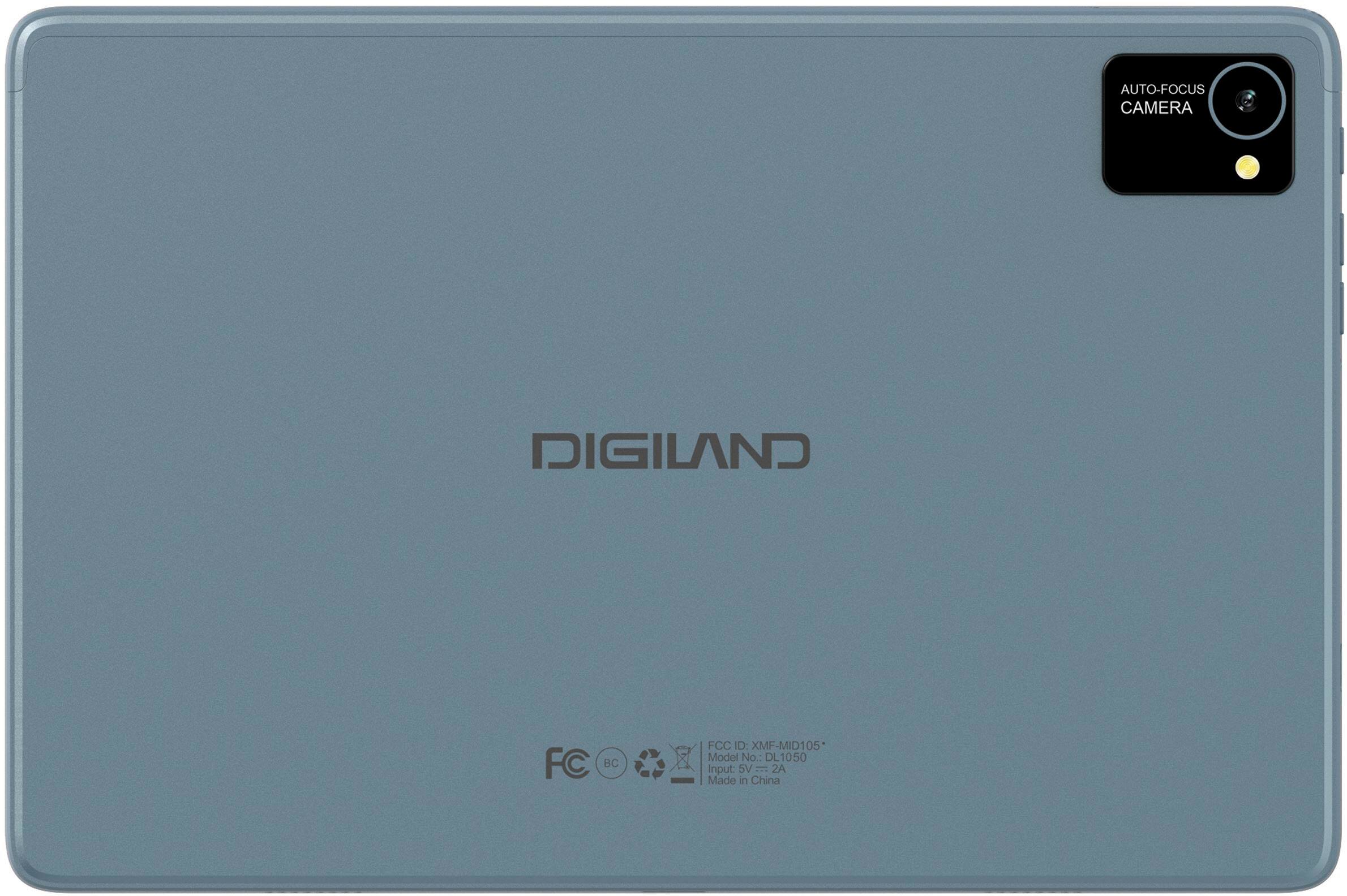 The text on the image reads: "Auto-focus camera Digiland FC BC FCC ID: XMF-MID105 Model No.: DL1050 Input: SV SV=2A 2A Made in China."