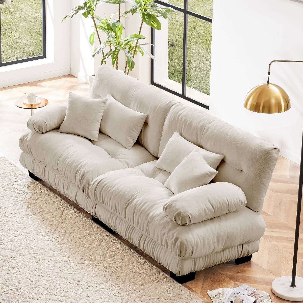 Front. Ropilly - Ropilly 2 Seater Chenille Sofa, Light Coffee Living Room Loveseat with Pillows and Round Bolster Armrests - Light Coffee.