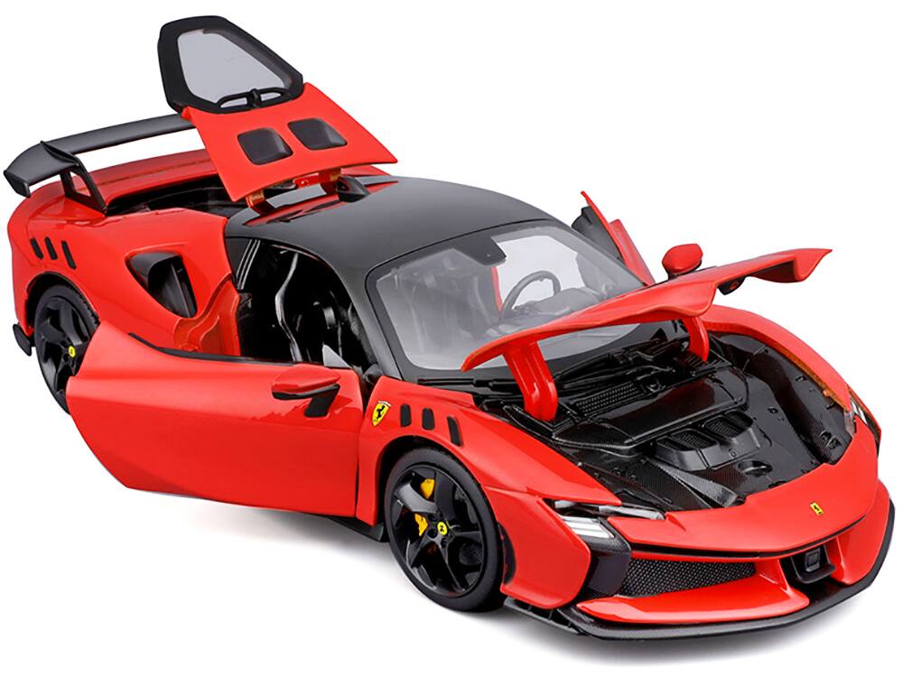 Angle. Bburago - Ferrari SF90 XX Stradale Red with Black Top "Race + Play" Series 1/18 Diecast Model Car by Bburago - Red with Black Top.