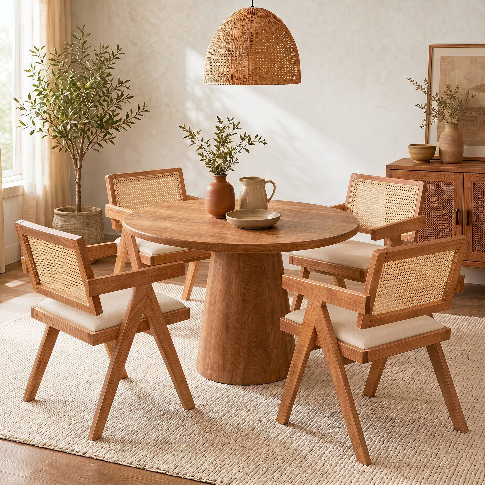 Alt View 3. Costway - Set of 4 Rattan Accent Chairs Fabric Dining Chairs Modern Living Room Chairs - Natural & Beige.