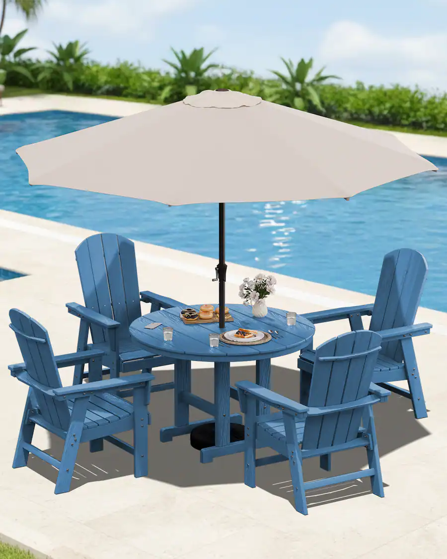 Round Rusty Table SERWALL 5 Piece Patio Dining Sets, HDPE 45
